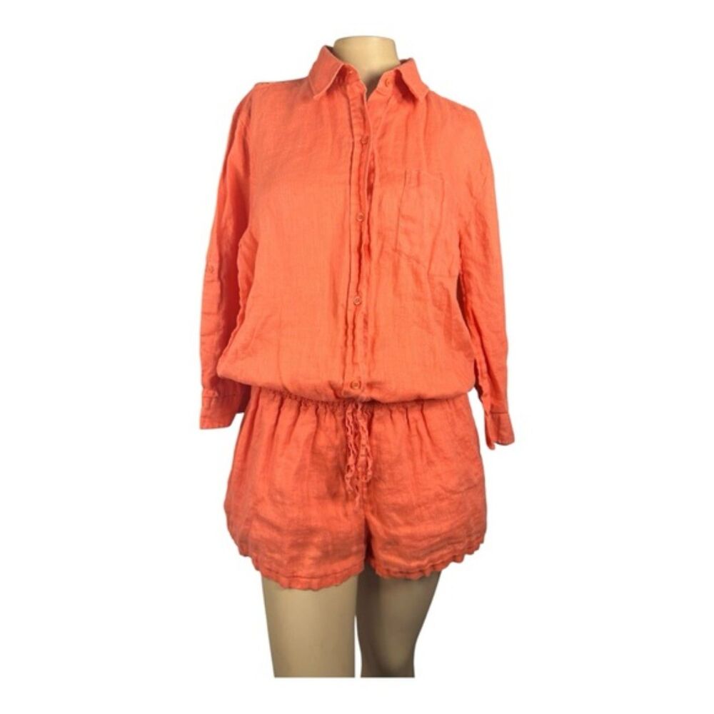 Victoria's Secret 100% Linen Coral Button-Up Romper - Size 14